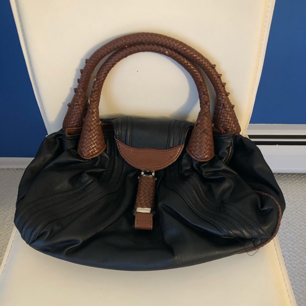 2 tone black leather bag! (Fendi spy look alike)